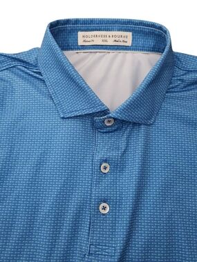 Holderness & Bourne The Duncan Golf Polo Shirt Men's 2XL Blue Torpedo Resort AOP
